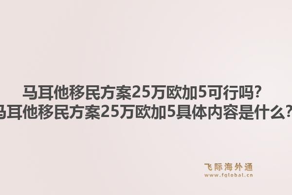 马耳他移民方案25万欧加5可行吗？马耳他移民方案25万欧加5具体内容是什么？